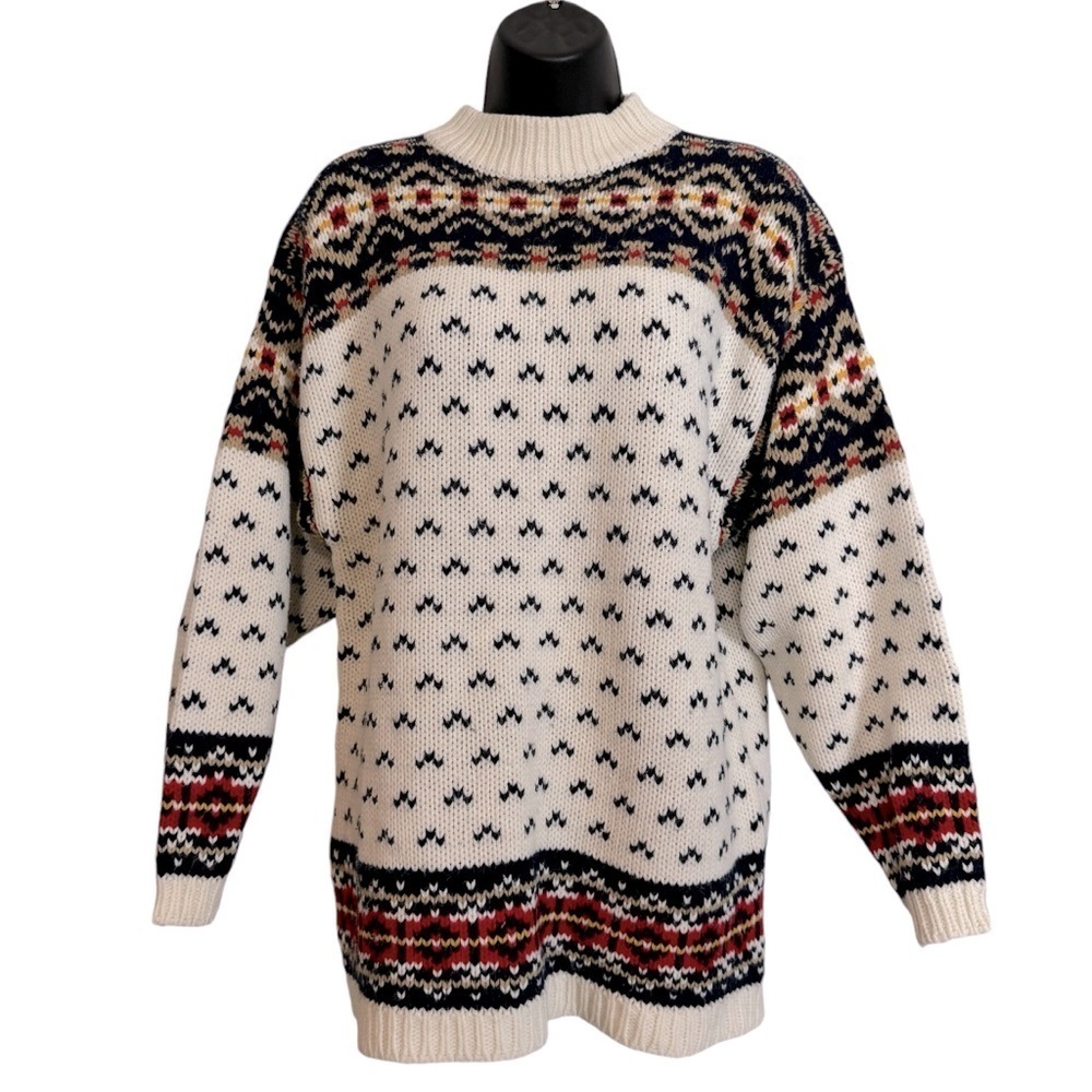 EUC vintage Jeff Laurent knit sweater, red blue white, size Large